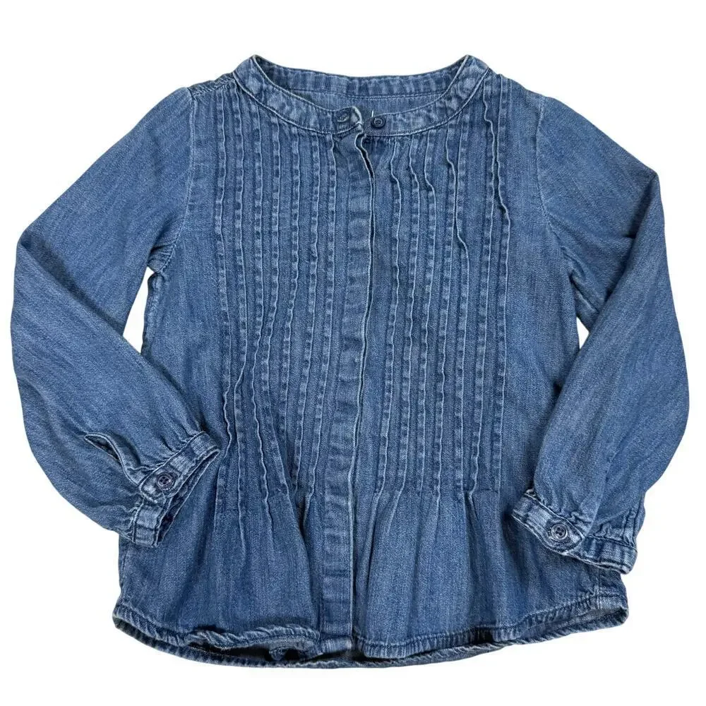Baby Gap Girls Chambray Denim Pintuck Blouse – Long Sleeve Peplum Top Size 4T